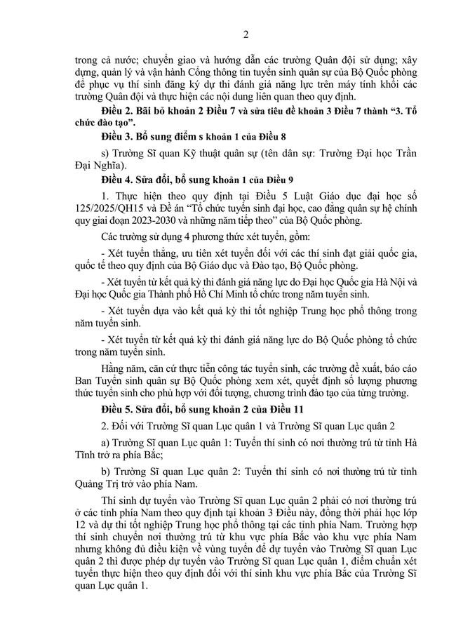 Toàn văn dự thảo Thông tư sửa đổi, bổ sung Quy định và hướng dẫn tuyển sinh Quân sự- Ảnh 2.