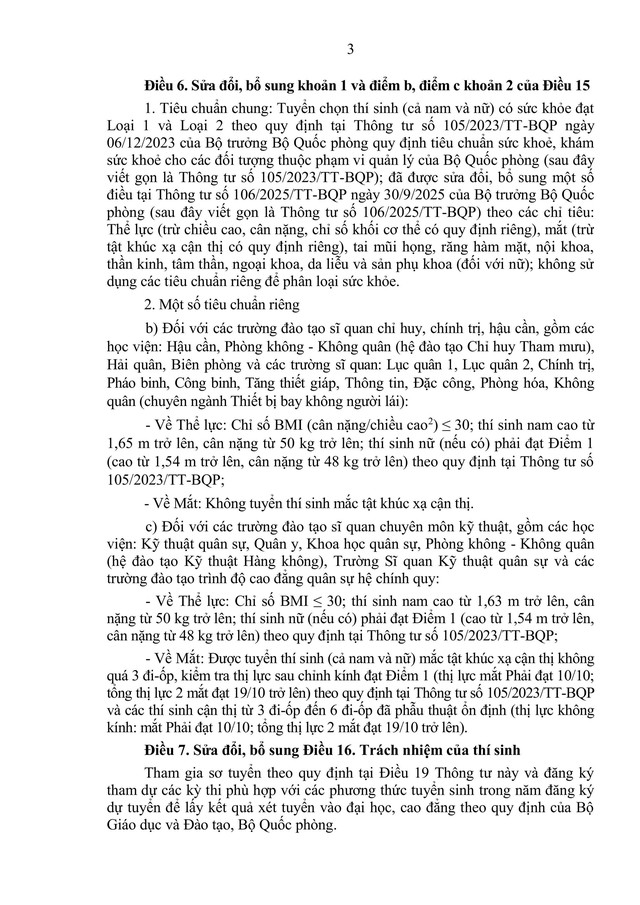 Toàn văn dự thảo Thông tư sửa đổi, bổ sung Quy định và hướng dẫn tuyển sinh Quân sự- Ảnh 3.