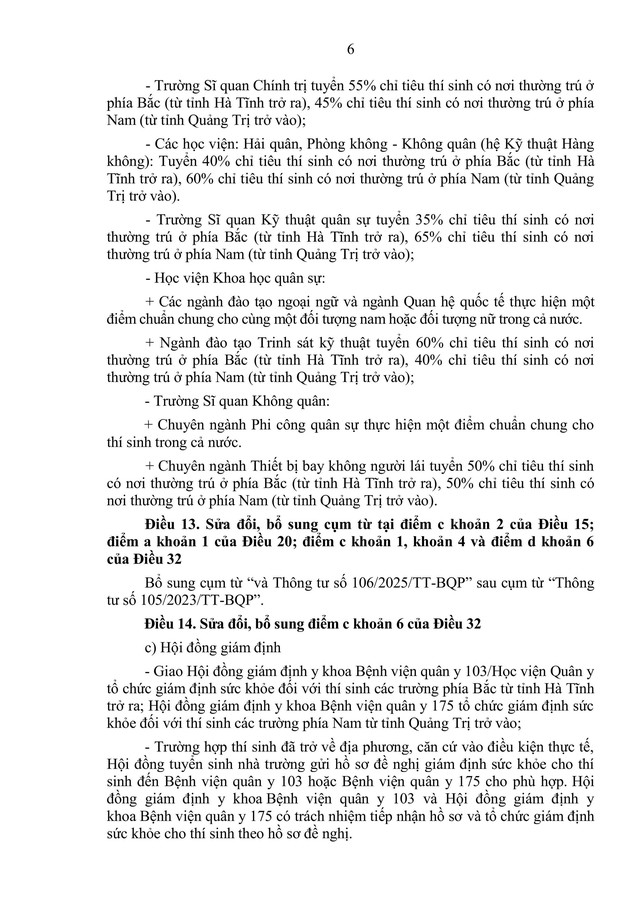 Toàn văn dự thảo Thông tư sửa đổi, bổ sung Quy định và hướng dẫn tuyển sinh Quân sự- Ảnh 6.