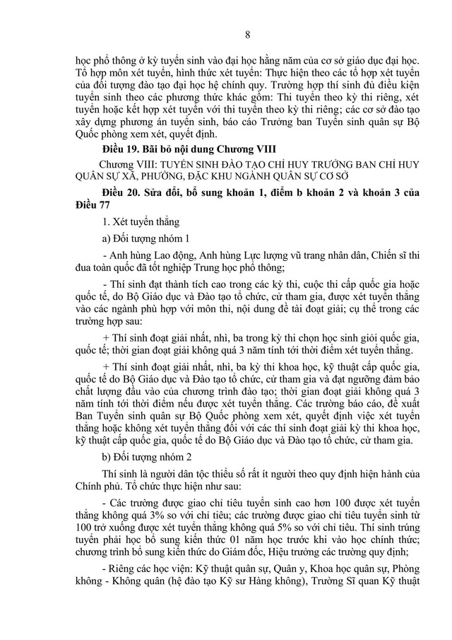 Toàn văn dự thảo Thông tư sửa đổi, bổ sung Quy định và hướng dẫn tuyển sinh Quân sự- Ảnh 8.