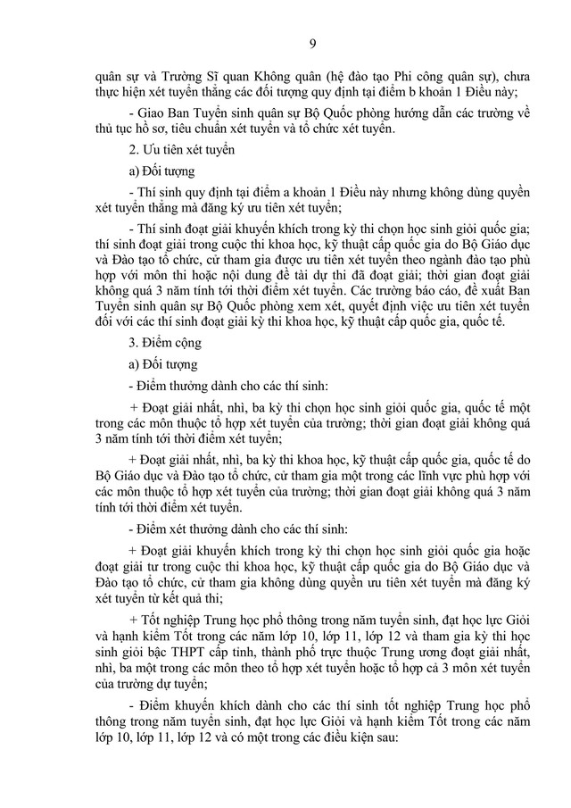 Toàn văn dự thảo Thông tư sửa đổi, bổ sung Quy định và hướng dẫn tuyển sinh Quân sự- Ảnh 9.