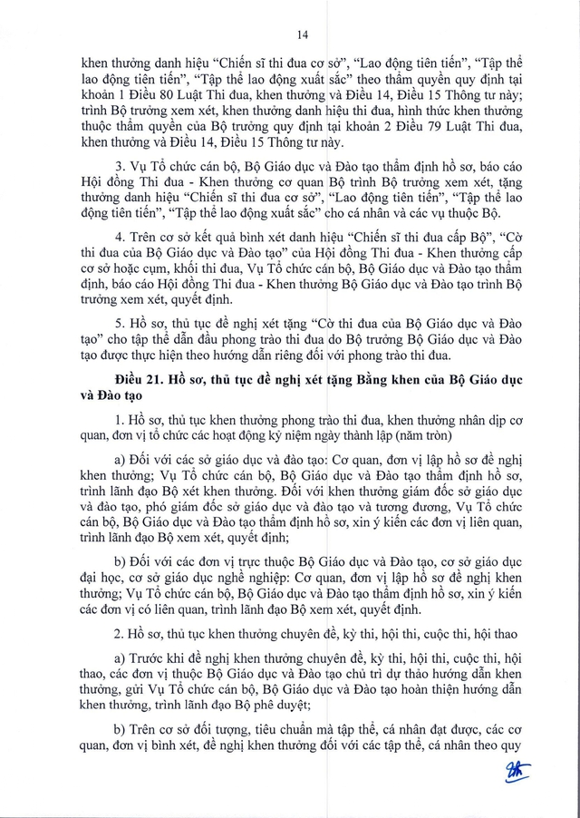 TOÀN VĂN: Thông tư 07/2026/TT-BGDĐT về lĩnh vực thi đua, khen thưởng với ngành Giáo dục- Ảnh 15. TOÀN VĂN: Thông tư 07/2026/TT-BGDĐT về lĩnh vực thi đua, khen thưởng với ngành Giáo dục- Ảnh 15.