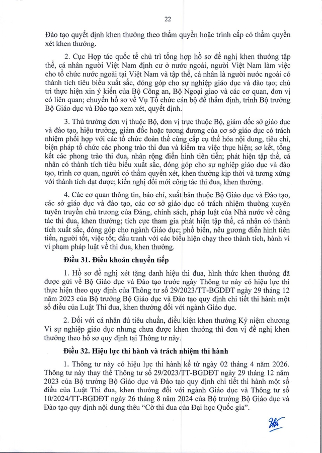 TOÀN VĂN: Thông tư 07/2026/TT-BGDĐT về lĩnh vực thi đua, khen thưởng với ngành Giáo dục- Ảnh 23. TOÀN VĂN: Thông tư 07/2026/TT-BGDĐT về lĩnh vực thi đua, khen thưởng với ngành Giáo dục- Ảnh 23.