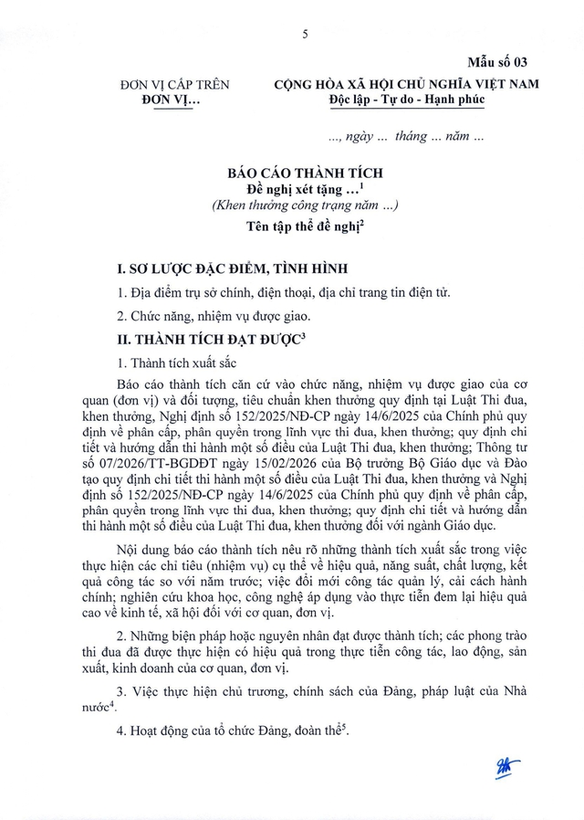 TOÀN VĂN: Thông tư 07/2026/TT-BGDĐT về lĩnh vực thi đua, khen thưởng với ngành Giáo dục- Ảnh 29. TOÀN VĂN: Thông tư 07/2026/TT-BGDĐT về lĩnh vực thi đua, khen thưởng với ngành Giáo dục- Ảnh 29.