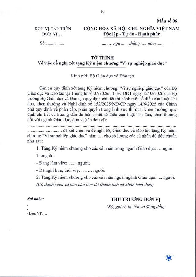 TOÀN VĂN: Thông tư 07/2026/TT-BGDĐT về lĩnh vực thi đua, khen thưởng với ngành Giáo dục- Ảnh 34. TOÀN VĂN: Thông tư 07/2026/TT-BGDĐT về lĩnh vực thi đua, khen thưởng với ngành Giáo dục- Ảnh 34.