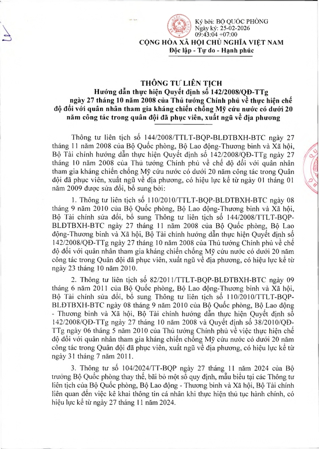 Chế độ với quân nhân tham gia kháng chiến chống Mỹ, dưới 20 năm trong quân đội đã xuất ngũ- Ảnh 1. Chế độ với quân nhân tham gia kháng chiến chống Mỹ, dưới 20 năm trong quân đội đã xuất ngũ- Ảnh 1.