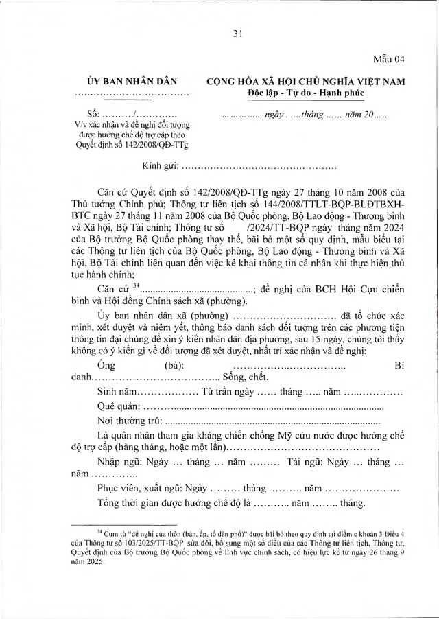 Chế độ với quân nhân tham gia kháng chiến chống Mỹ, dưới 20 năm trong quân đội đã xuất ngũ- Ảnh 31. Chế độ với quân nhân tham gia kháng chiến chống Mỹ, dưới 20 năm trong quân đội đã xuất ngũ- Ảnh 31.