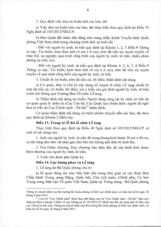 Quy định, hướng dẫn tổ chức lễ tang với quân nhân, công nhân, viên chức quốc phòng; người làm cơ yếu do Bộ Quốc phòng quản lý- Ảnh 24.