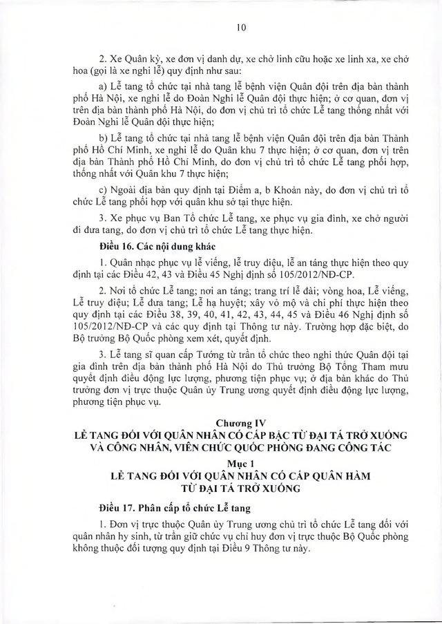 Quy định, hướng dẫn tổ chức lễ tang với quân nhân, công nhân, viên chức quốc phòng; người làm cơ yếu do Bộ Quốc phòng quản lý- Ảnh 26.