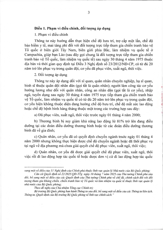 Chế độ với quân nhân, công an tham gia chiến tranh bảo vệ Tổ quốc, làm nhiệm vụ ở Campuchia, Lào sau 30/4/1975 đủ 20 năm trong quân đội đã xuất ngũ- Ảnh 3. Chế độ với quân nhân, công an tham gia chiến tranh bảo vệ Tổ quốc, làm nhiệm vụ ở Campuchia, Lào sau 30/4/1975 đủ 20 năm trong quân đội đã xuất ngũ- Ảnh 3.