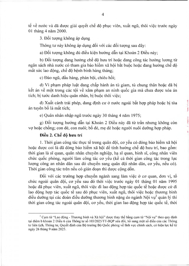 Chế độ với quân nhân, công an tham gia chiến tranh bảo vệ Tổ quốc, làm nhiệm vụ ở Campuchia, Lào sau 30/4/1975 đủ 20 năm trong quân đội đã xuất ngũ- Ảnh 4. Chế độ với quân nhân, công an tham gia chiến tranh bảo vệ Tổ quốc, làm nhiệm vụ ở Campuchia, Lào sau 30/4/1975 đủ 20 năm trong quân đội đã xuất ngũ- Ảnh 4.