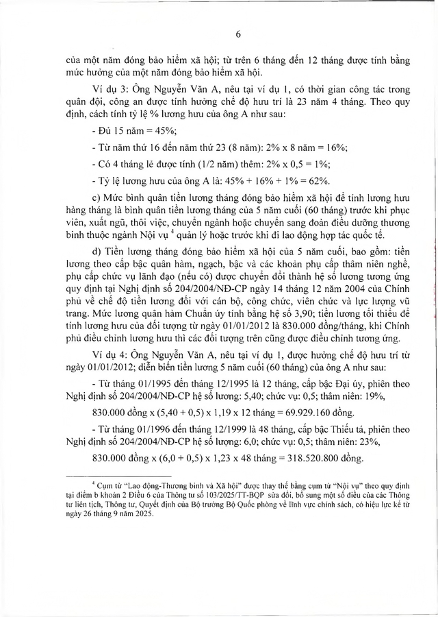 Chế độ với quân nhân, công an tham gia chiến tranh bảo vệ Tổ quốc, làm nhiệm vụ ở Campuchia, Lào sau 30/4/1975 đủ 20 năm trong quân đội đã xuất ngũ- Ảnh 6. Chế độ với quân nhân, công an tham gia chiến tranh bảo vệ Tổ quốc, làm nhiệm vụ ở Campuchia, Lào sau 30/4/1975 đủ 20 năm trong quân đội đã xuất ngũ- Ảnh 6.