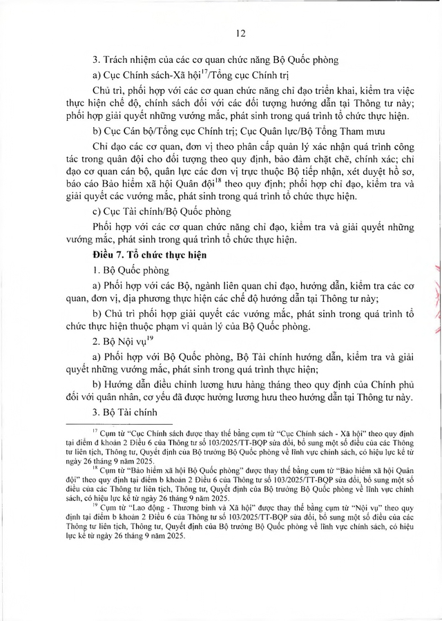 Chế độ với quân nhân, công an tham gia chiến tranh bảo vệ Tổ quốc, làm nhiệm vụ ở Campuchia, Lào sau 30/4/1975 đủ 20 năm trong quân đội đã xuất ngũ- Ảnh 12. Chế độ với quân nhân, công an tham gia chiến tranh bảo vệ Tổ quốc, làm nhiệm vụ ở Campuchia, Lào sau 30/4/1975 đủ 20 năm trong quân đội đã xuất ngũ- Ảnh 12.