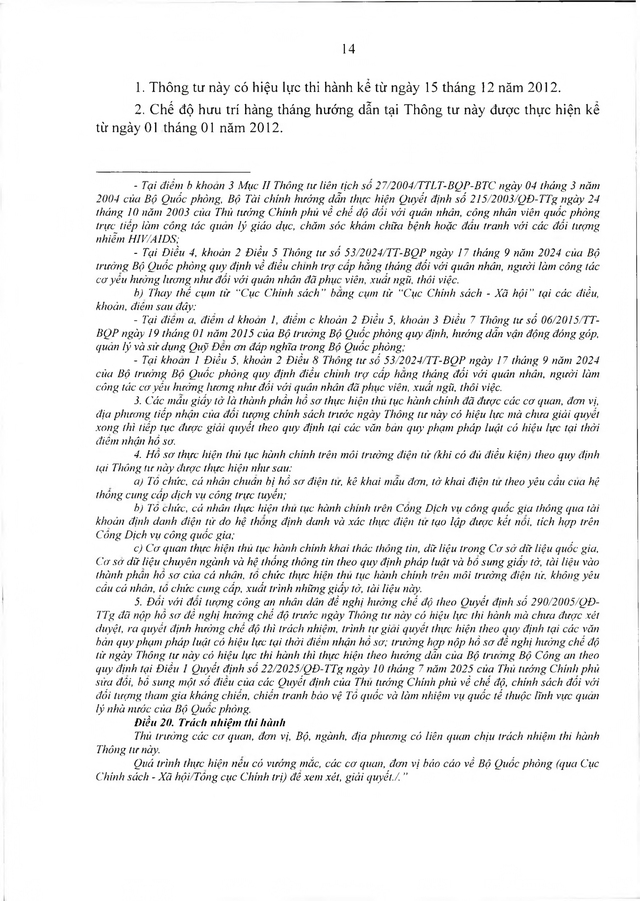 Chế độ với quân nhân, công an tham gia chiến tranh bảo vệ Tổ quốc, làm nhiệm vụ ở Campuchia, Lào sau 30/4/1975 đủ 20 năm trong quân đội đã xuất ngũ- Ảnh 14. Chế độ với quân nhân, công an tham gia chiến tranh bảo vệ Tổ quốc, làm nhiệm vụ ở Campuchia, Lào sau 30/4/1975 đủ 20 năm trong quân đội đã xuất ngũ- Ảnh 14.