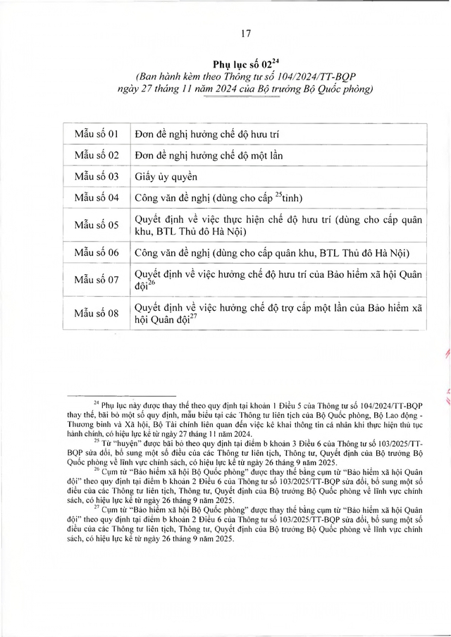 Chế độ với quân nhân, công an tham gia chiến tranh bảo vệ Tổ quốc, làm nhiệm vụ ở Campuchia, Lào sau 30/4/1975 đủ 20 năm trong quân đội đã xuất ngũ- Ảnh 17. Chế độ với quân nhân, công an tham gia chiến tranh bảo vệ Tổ quốc, làm nhiệm vụ ở Campuchia, Lào sau 30/4/1975 đủ 20 năm trong quân đội đã xuất ngũ- Ảnh 17.