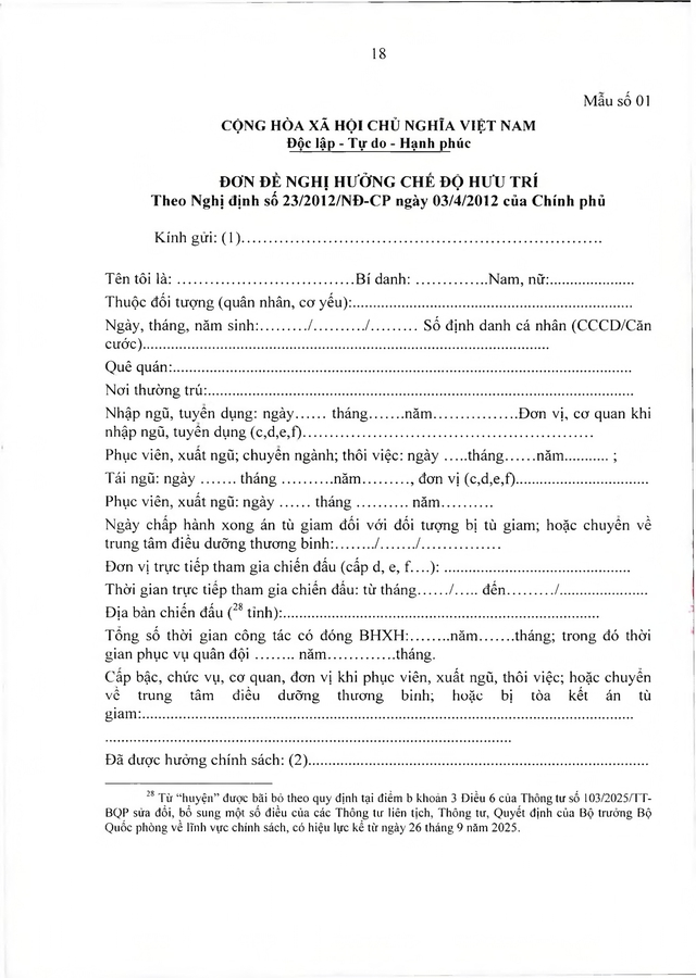 Chế độ với quân nhân, công an tham gia chiến tranh bảo vệ Tổ quốc, làm nhiệm vụ ở Campuchia, Lào sau 30/4/1975 đủ 20 năm trong quân đội đã xuất ngũ- Ảnh 18. Chế độ với quân nhân, công an tham gia chiến tranh bảo vệ Tổ quốc, làm nhiệm vụ ở Campuchia, Lào sau 30/4/1975 đủ 20 năm trong quân đội đã xuất ngũ- Ảnh 18.