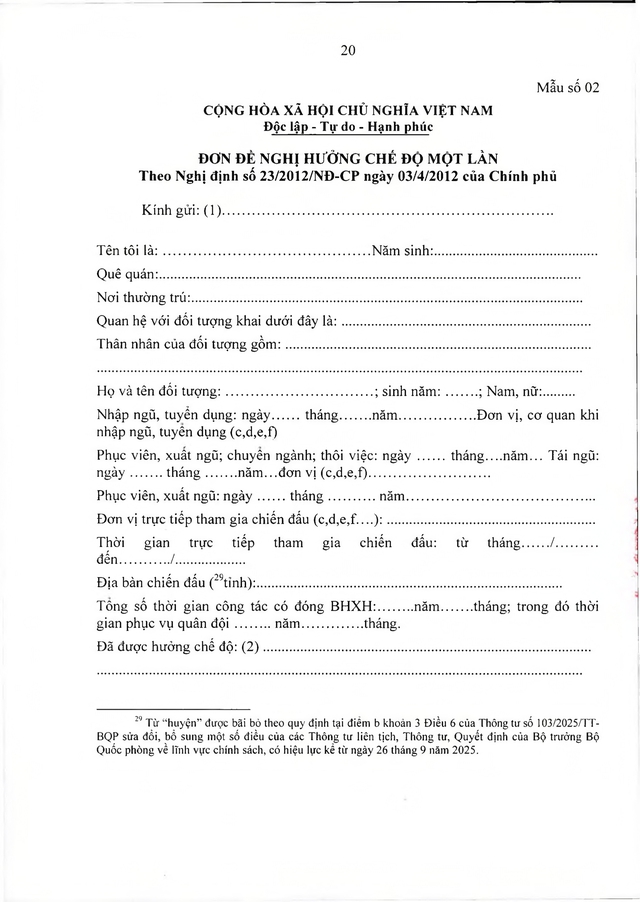 Chế độ với quân nhân, công an tham gia chiến tranh bảo vệ Tổ quốc, làm nhiệm vụ ở Campuchia, Lào sau 30/4/1975 đủ 20 năm trong quân đội đã xuất ngũ- Ảnh 20. Chế độ với quân nhân, công an tham gia chiến tranh bảo vệ Tổ quốc, làm nhiệm vụ ở Campuchia, Lào sau 30/4/1975 đủ 20 năm trong quân đội đã xuất ngũ- Ảnh 20.