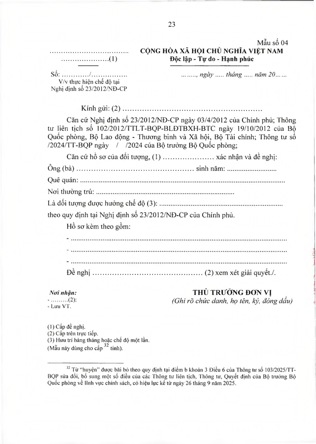 Chế độ với quân nhân, công an tham gia chiến tranh bảo vệ Tổ quốc, làm nhiệm vụ ở Campuchia, Lào sau 30/4/1975 đủ 20 năm trong quân đội đã xuất ngũ- Ảnh 23. Chế độ với quân nhân, công an tham gia chiến tranh bảo vệ Tổ quốc, làm nhiệm vụ ở Campuchia, Lào sau 30/4/1975 đủ 20 năm trong quân đội đã xuất ngũ- Ảnh 23.