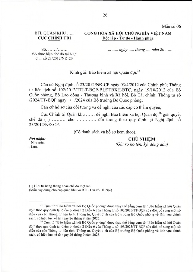 Chế độ với quân nhân, công an tham gia chiến tranh bảo vệ Tổ quốc, làm nhiệm vụ ở Campuchia, Lào sau 30/4/1975 đủ 20 năm trong quân đội đã xuất ngũ- Ảnh 26. Chế độ với quân nhân, công an tham gia chiến tranh bảo vệ Tổ quốc, làm nhiệm vụ ở Campuchia, Lào sau 30/4/1975 đủ 20 năm trong quân đội đã xuất ngũ- Ảnh 26.