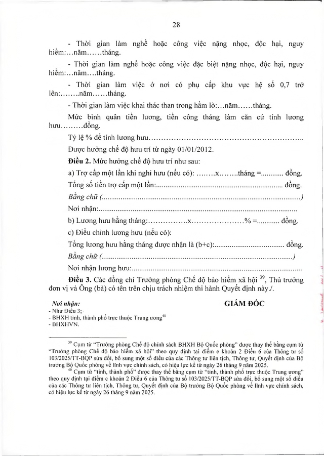 Chế độ với quân nhân, công an tham gia chiến tranh bảo vệ Tổ quốc, làm nhiệm vụ ở Campuchia, Lào sau 30/4/1975 đủ 20 năm trong quân đội đã xuất ngũ- Ảnh 28. Chế độ với quân nhân, công an tham gia chiến tranh bảo vệ Tổ quốc, làm nhiệm vụ ở Campuchia, Lào sau 30/4/1975 đủ 20 năm trong quân đội đã xuất ngũ- Ảnh 28.