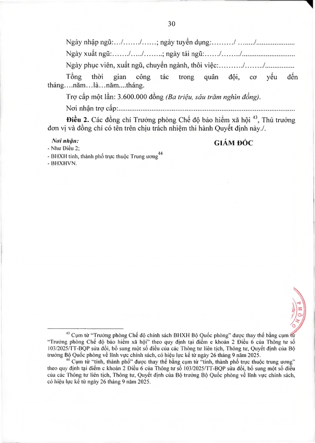 Chế độ với quân nhân, công an tham gia chiến tranh bảo vệ Tổ quốc, làm nhiệm vụ ở Campuchia, Lào sau 30/4/1975 đủ 20 năm trong quân đội đã xuất ngũ- Ảnh 30. Chế độ với quân nhân, công an tham gia chiến tranh bảo vệ Tổ quốc, làm nhiệm vụ ở Campuchia, Lào sau 30/4/1975 đủ 20 năm trong quân đội đã xuất ngũ- Ảnh 30.