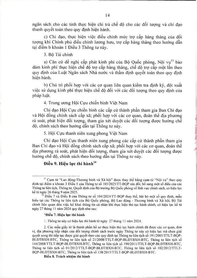 Chế độ với người tham gia chiến tranh bảo vệ Tổ quốc, làm nhiệm vụ ở Campuchia, Lào sau 30/4/1975 đã xuất ngũ- Ảnh 14. Chế độ với người tham gia chiến tranh bảo vệ Tổ quốc, làm nhiệm vụ ở Campuchia, Lào sau 30/4/1975 đã xuất ngũ- Ảnh 14.