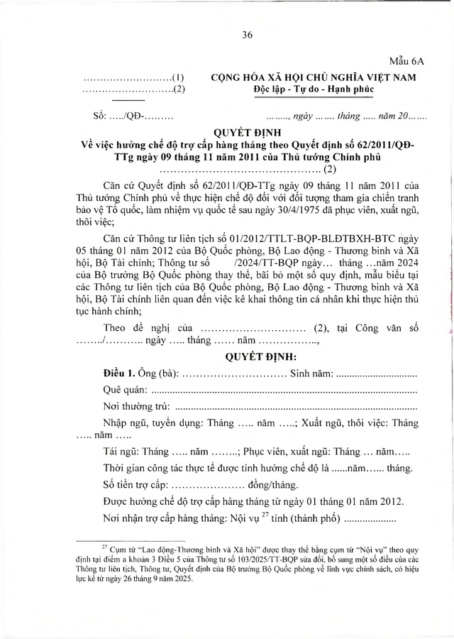 Chế độ với người tham gia chiến tranh bảo vệ Tổ quốc, làm nhiệm vụ ở Campuchia, Lào sau 30/4/1975 đã xuất ngũ- Ảnh 36. Chế độ với người tham gia chiến tranh bảo vệ Tổ quốc, làm nhiệm vụ ở Campuchia, Lào sau 30/4/1975 đã xuất ngũ- Ảnh 36.