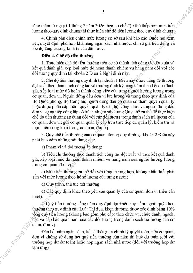 TOÀN VĂN: Dự thảo Nghị định quy định mức lương cơ sở, chế độ tiền thưởng đối với cán bộ, công chức, viên chức và lực lượng vũ trang- Ảnh 4.