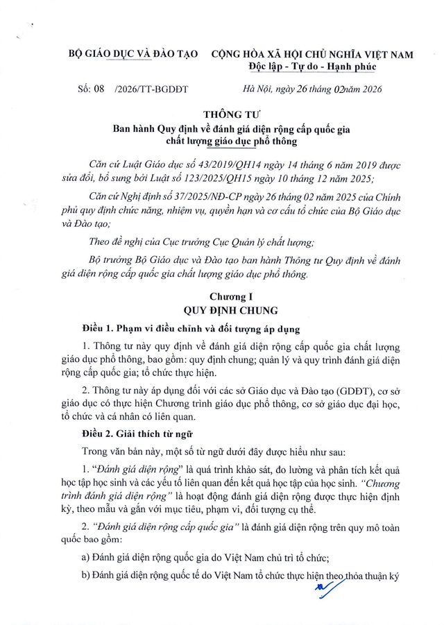 TOÀN VĂN: Thông tư 08/2026/TT-BGDĐT đánh giá diện rộng quốc gia chất lượng giáo dục phổ thông- Ảnh 2.