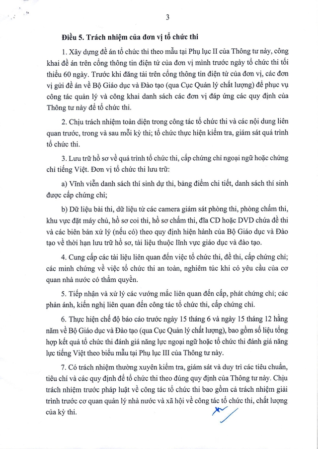 TOÀN VĂN: Thông tư 09/2026/TT-BGDĐT về tổ chức thi đánh giá năng lực ngoại ngữ và tiếng Việt- Ảnh 3.