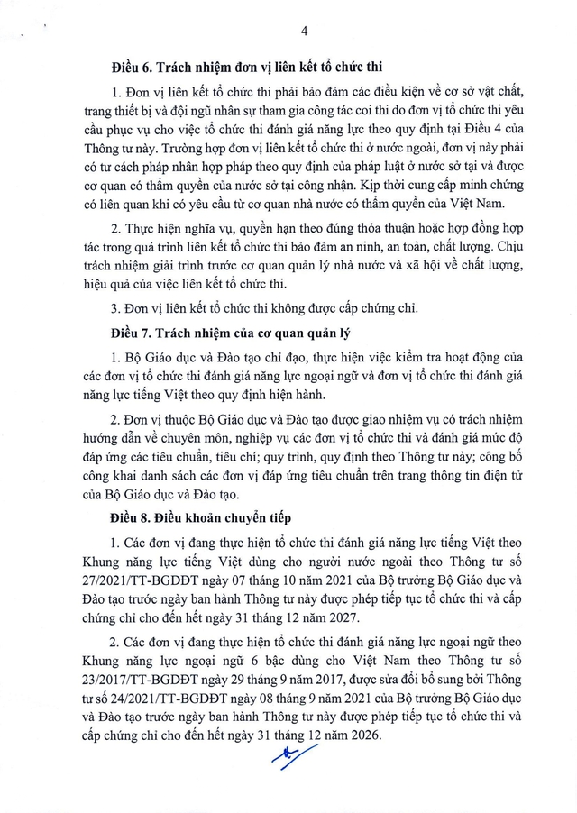 TOÀN VĂN: Thông tư 09/2026/TT-BGDĐT về tổ chức thi đánh giá năng lực ngoại ngữ và tiếng Việt- Ảnh 4.