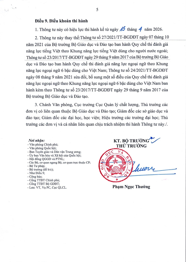 TOÀN VĂN: Thông tư 09/2026/TT-BGDĐT về tổ chức thi đánh giá năng lực ngoại ngữ và tiếng Việt- Ảnh 5.