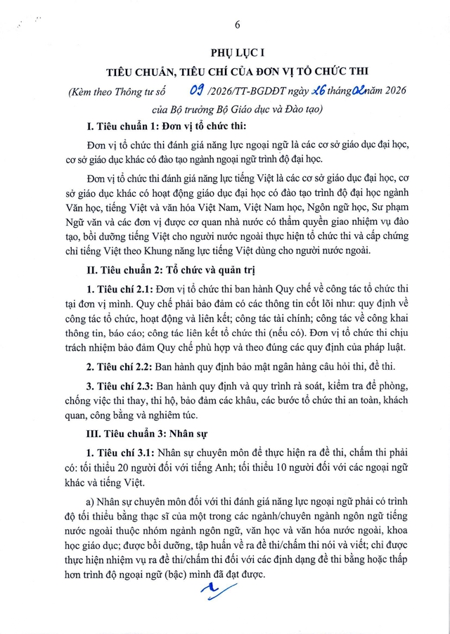 TOÀN VĂN: Thông tư 09/2026/TT-BGDĐT về tổ chức thi đánh giá năng lực ngoại ngữ và tiếng Việt- Ảnh 6.