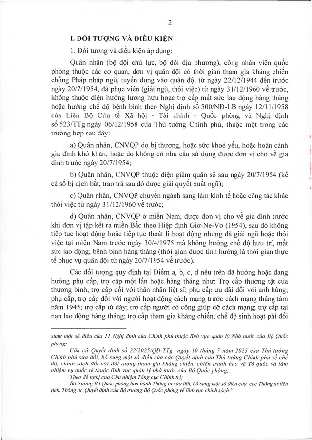 Chế độ với quân nhân, công nhân viên quốc phòng tham gia chống Pháp phục viên từ 31/12/1960 về trước- Ảnh 2.