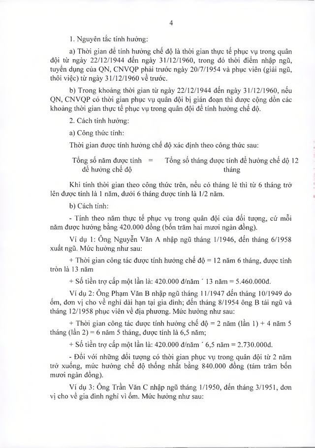 Chế độ với quân nhân, công nhân viên quốc phòng tham gia chống Pháp phục viên từ 31/12/1960 về trước- Ảnh 4.