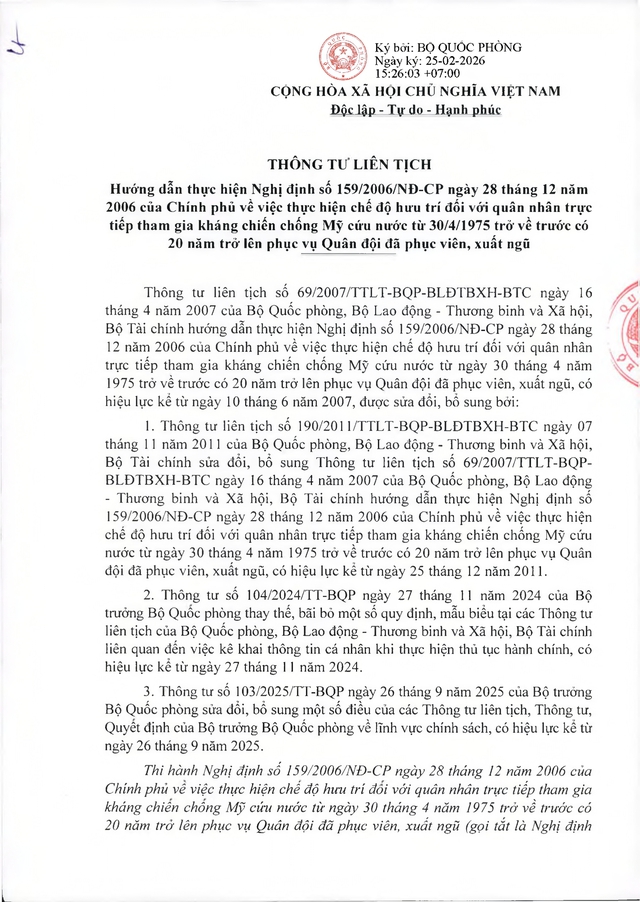Chế độ hưu trí với quân nhân trực tiếp tham gia kháng chiến chống Mỹ từ 30/4/1975 về trước có từ 20 năm trong Quân đội đã xuất ngũ- Ảnh 1.