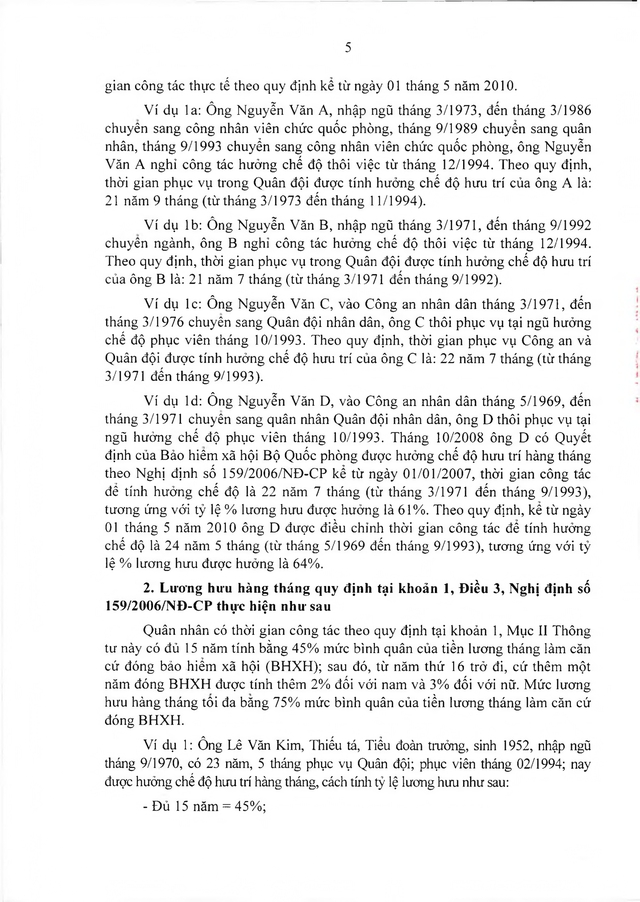 Chế độ hưu trí với quân nhân trực tiếp tham gia kháng chiến chống Mỹ từ 30/4/1975 về trước có từ 20 năm trong Quân đội đã xuất ngũ- Ảnh 5.
