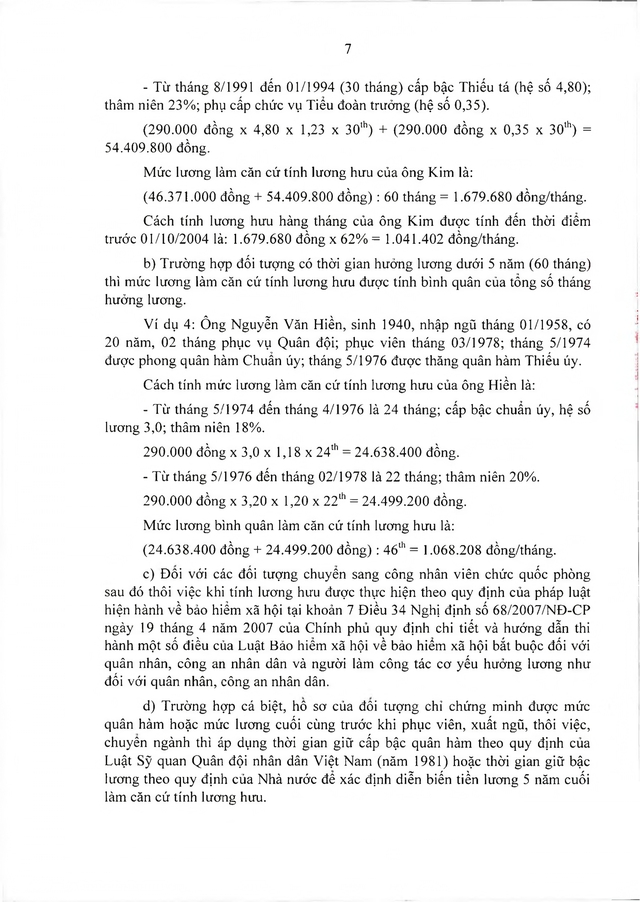 Chế độ hưu trí với quân nhân trực tiếp tham gia kháng chiến chống Mỹ từ 30/4/1975 về trước có từ 20 năm trong Quân đội đã xuất ngũ- Ảnh 7.