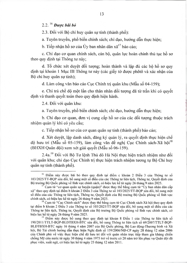 Chế độ hưu trí với quân nhân trực tiếp tham gia kháng chiến chống Mỹ từ 30/4/1975 về trước có từ 20 năm trong Quân đội đã xuất ngũ- Ảnh 13.