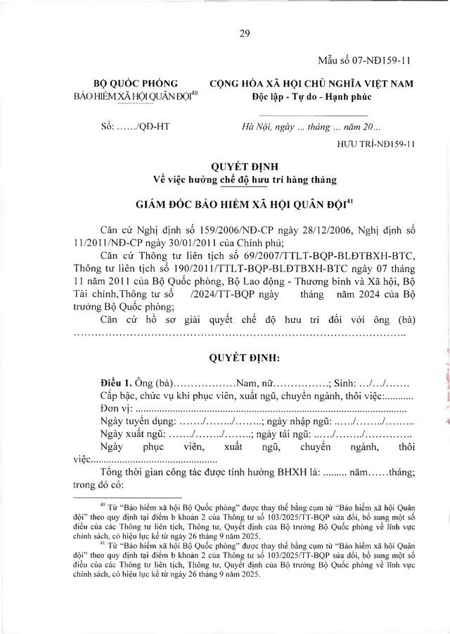 Chế độ hưu trí với quân nhân trực tiếp tham gia kháng chiến chống Mỹ từ 30/4/1975 về trước có từ 20 năm trong Quân đội đã xuất ngũ- Ảnh 29.