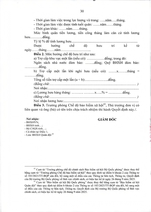Chế độ hưu trí với quân nhân trực tiếp tham gia kháng chiến chống Mỹ từ 30/4/1975 về trước có từ 20 năm trong Quân đội đã xuất ngũ- Ảnh 30.