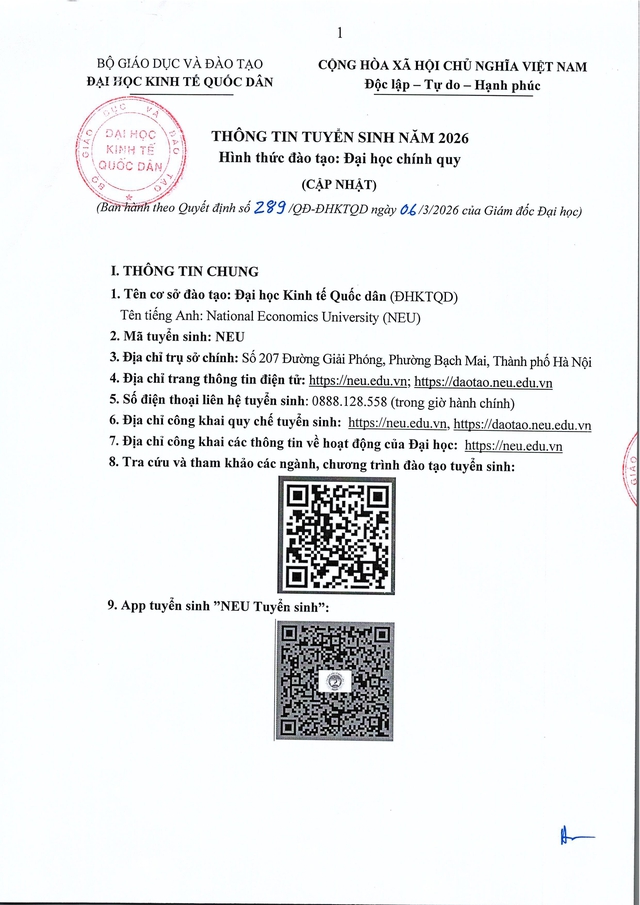 Đại học Kinh tế Quốc dân tuyển sinh 2026 gần 9.000 chỉ tiêu - Ảnh 1.