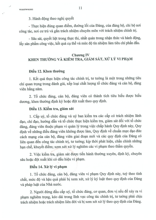 TOÀN VĂN: Quy định số 19-QĐ/TW về công tác chính trị, tư tưởng trong Đảng- Ảnh 12.
