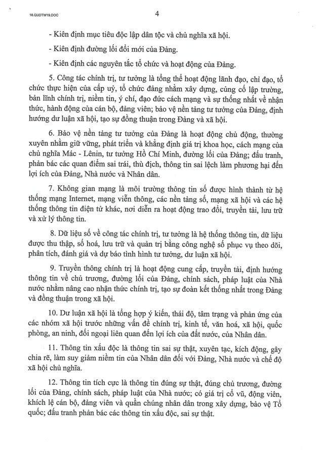 TOÀN VĂN: Quy định số 19-QĐ/TW về công tác chính trị, tư tưởng trong Đảng- Ảnh 5.