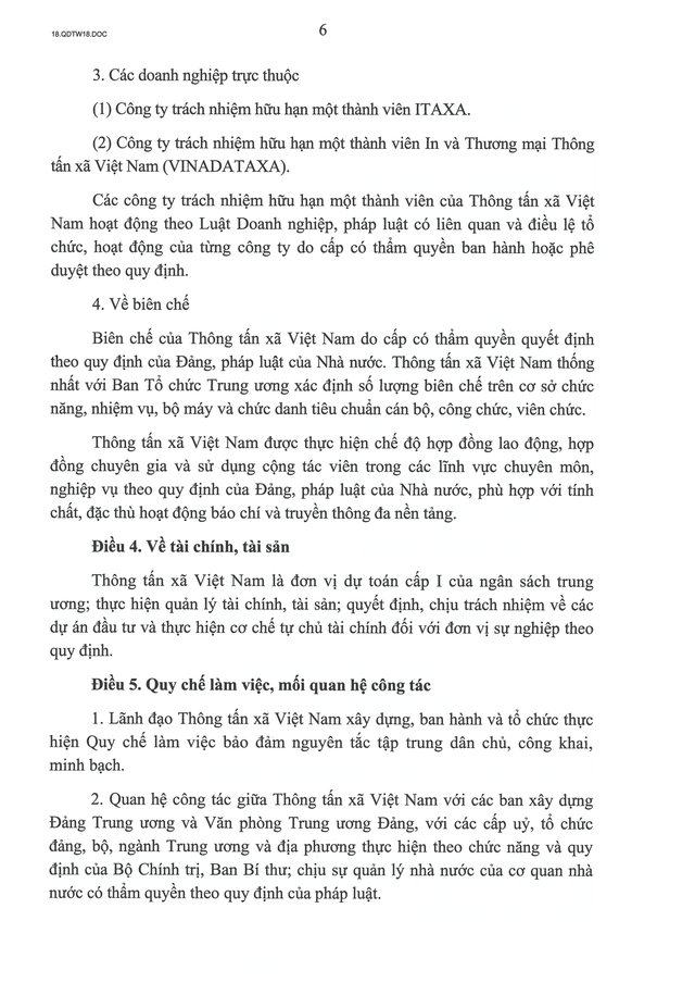 TOÀN VĂN: Quyết định số 18-QĐ/TW về chức năng, nhiệm vụ, tổ chức bộ máy của Thông tấn xã Việt Nam- Ảnh 6.