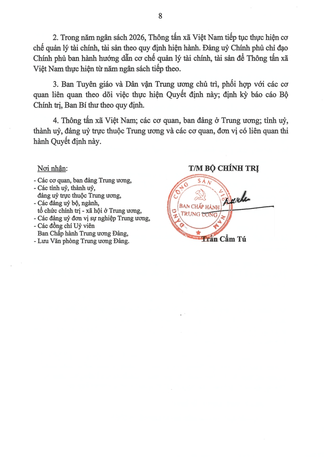 TOÀN VĂN: Quyết định số 18-QĐ/TW về chức năng, nhiệm vụ, tổ chức bộ máy của Thông tấn xã Việt Nam- Ảnh 8.