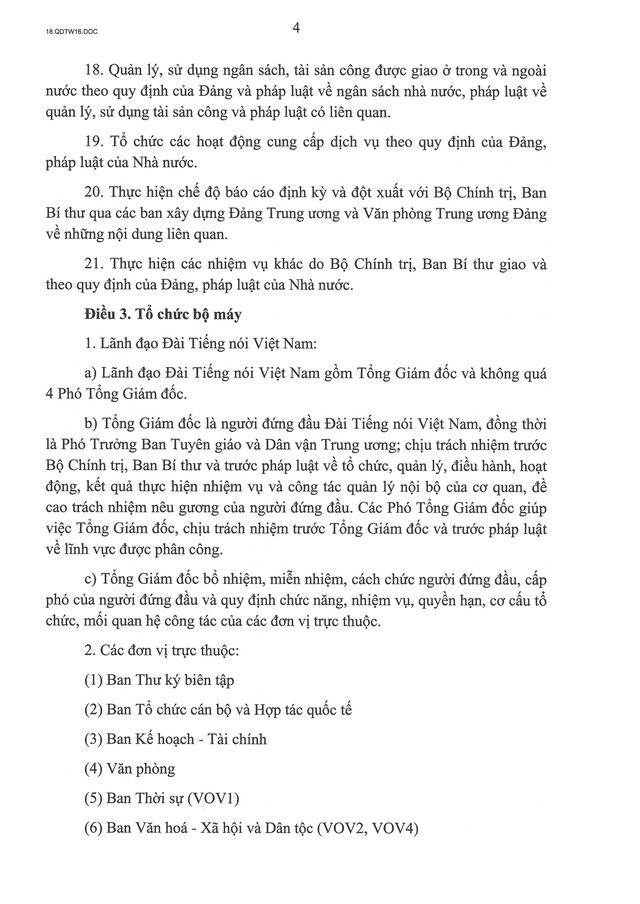 TOÀN VĂN: Quyết định số 16-QĐ/TW về chức năng, nhiệm vụ, tổ chức bộ máy của Đài Tiếng nói Việt Nam- Ảnh 4.