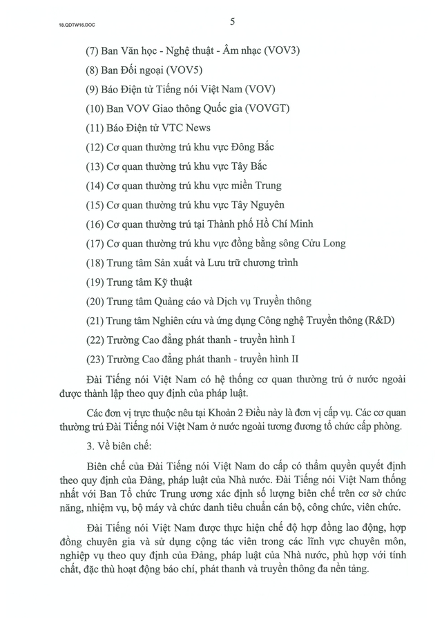 TOÀN VĂN: Quyết định số 16-QĐ/TW về chức năng, nhiệm vụ, tổ chức bộ máy của Đài Tiếng nói Việt Nam- Ảnh 5.