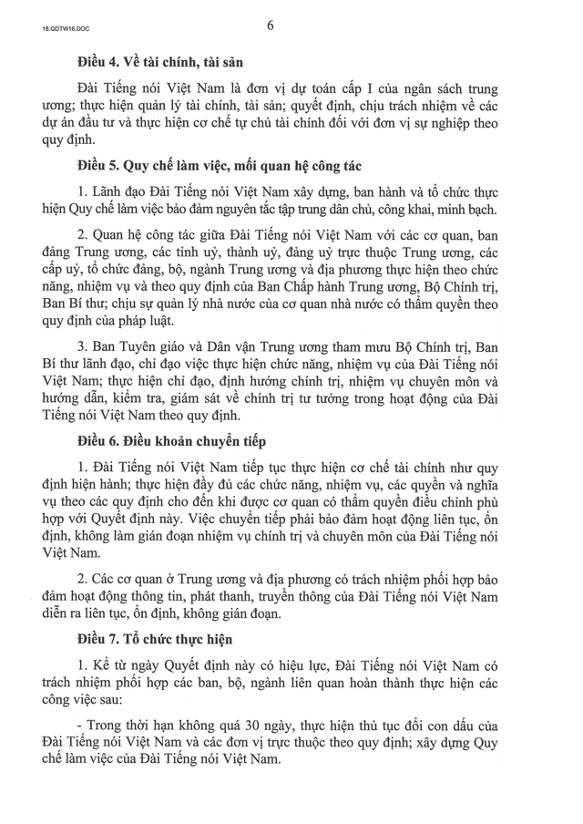 TOÀN VĂN: Quyết định số 16-QĐ/TW về chức năng, nhiệm vụ, tổ chức bộ máy của Đài Tiếng nói Việt Nam- Ảnh 6.