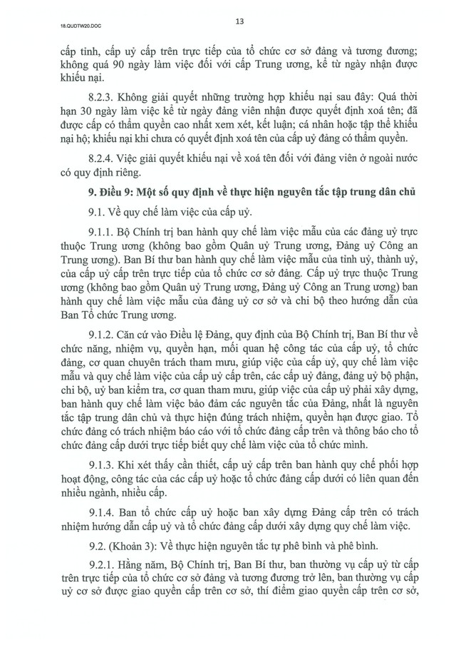 QUY ĐỊNH SỐ 20-QĐ/TW VỀ THI HÀNH ĐIỀU LỆ ĐẢNG- Ảnh 14. QUY ĐỊNH SỐ 20-QĐ/TW VỀ THI HÀNH ĐIỀU LỆ ĐẢNG- Ảnh 14.